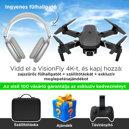 VisionFly - Drone 4K GPS-szel + 50x Zoom + Hordtáska | Zajszűrős fejhallgató + Meglepetés ajándék jár mellé