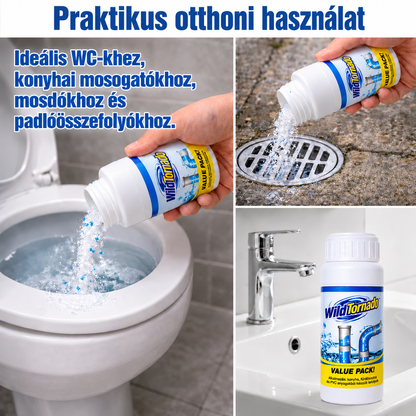 WildTornado – Lefolyótisztító por 🧽 | Duguláselhárítás és tisztítás 2 az 1-ben – Csak ma!